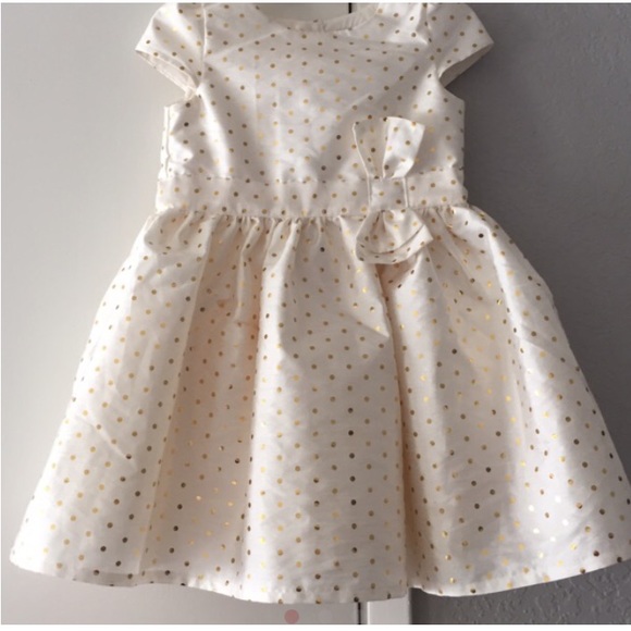 White/Cream and Gold PolkaDots Dress