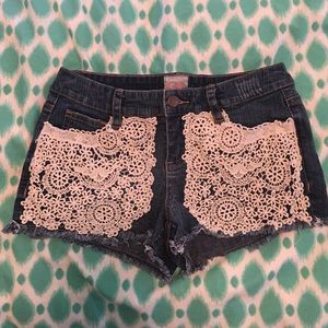 Lace jean shorts