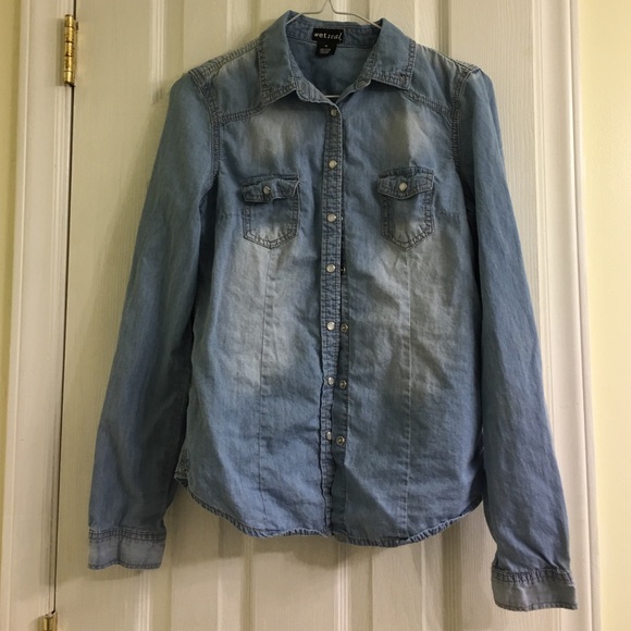Denim wash polo button up