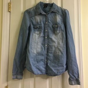 Denim wash polo button up