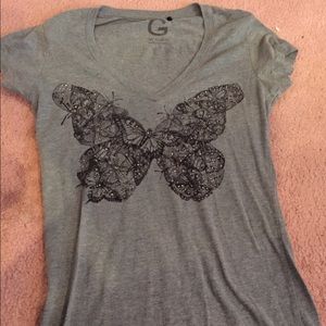 G BY GUESS army green butterfly v-neck
