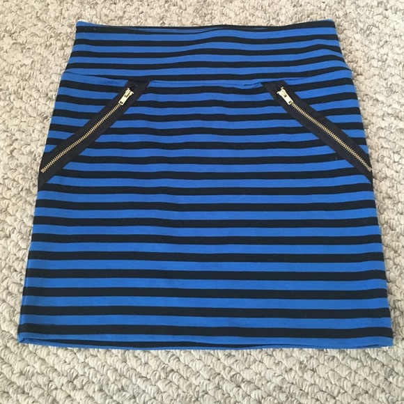 Black and Blue Striped Mini Skirt