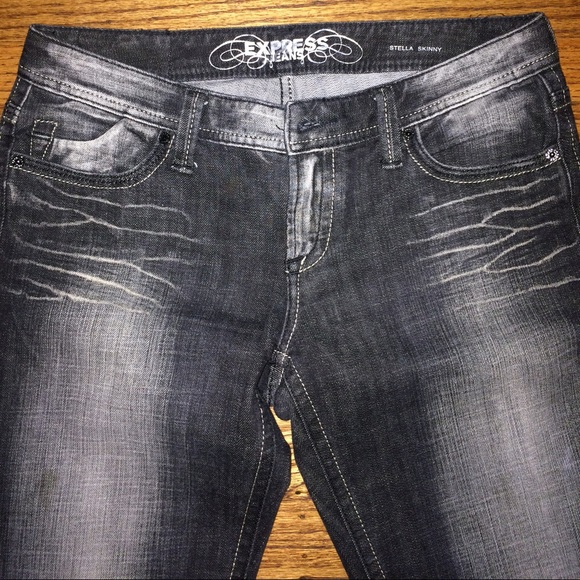 Distressed black Express jeans