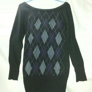 Argyle Black Gray Grey Purple Sweater