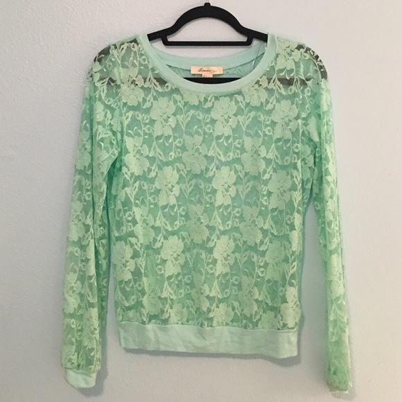 Blue lace long sleeved top