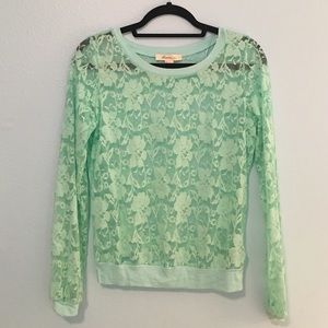 Blue lace long sleeved top