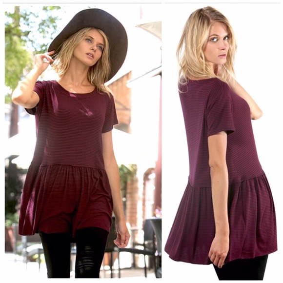 Wine Striped Baby Doll Top - Picture 2 of 3