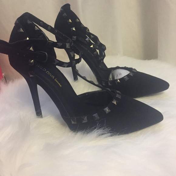 Shoes - Black suede heels with studs and ankle straps