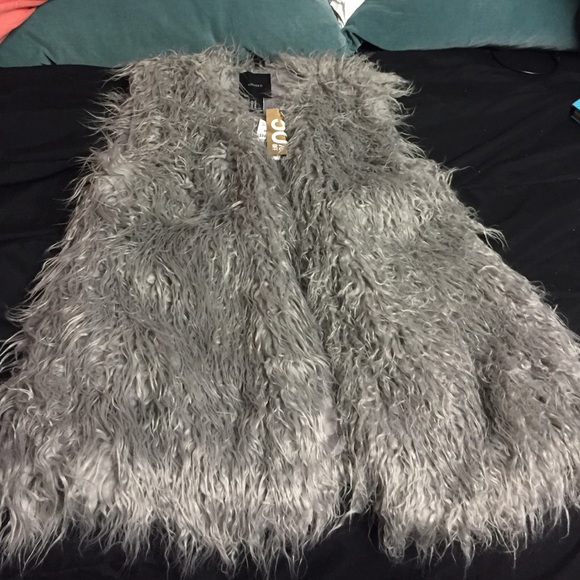 Grey Faux Mongolian Fur Vest