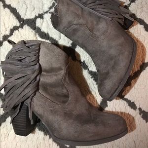 Brown Fringe Booties