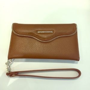 Rebecca Minkoff tan leather folio wristlet