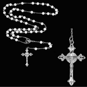 Gorgeous silver rosary with white rose pearls