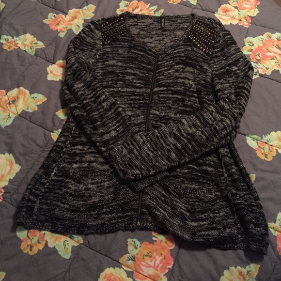 Gray and Black Cotton Blend Cardigan