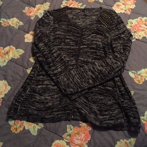 Gray and Black Cotton Blend Cardigan