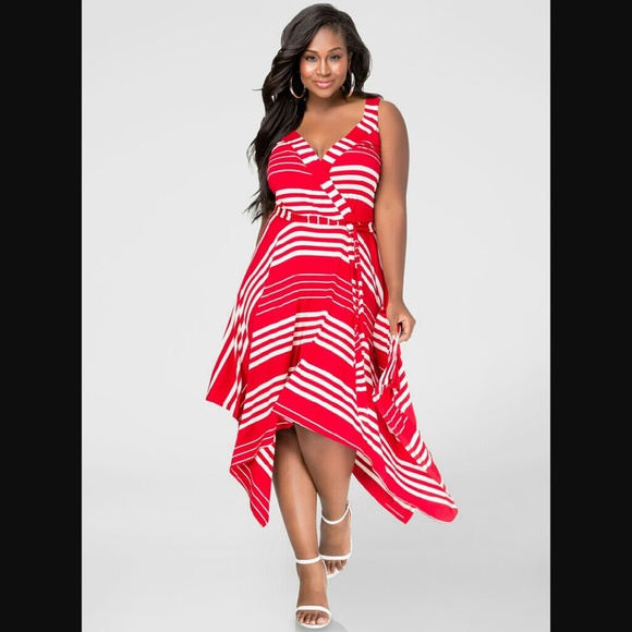 Ashley Stewart Red and Cream Striped Plus Dress