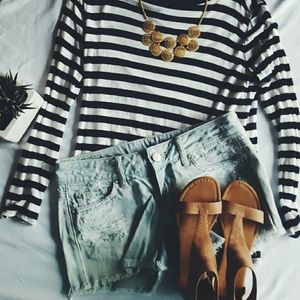 American Eagle Denim Distressed Midi Shorts