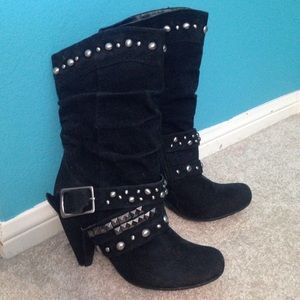 Black studded suede heels