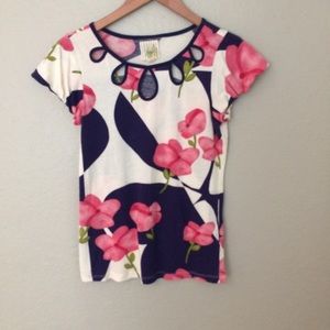 Anthro Cut-out floral top