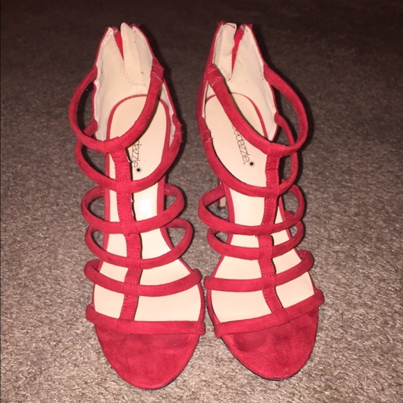 Red lace up heels