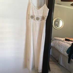 White dress with tan beading