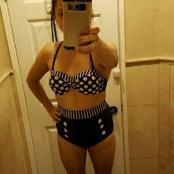 Women Vintage Polka Dot High Waist Bikini Swimsuit