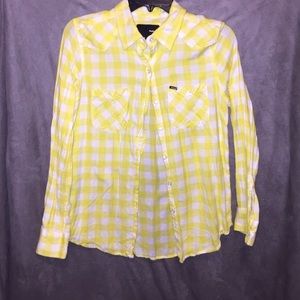 Yellow and white Hurley collared button up