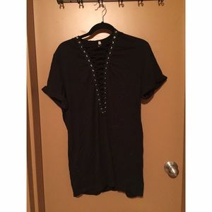 Black LF lace short sleeve long shirt