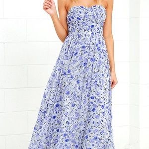 All Afloat Royal Blue Floral Strapless Maxi Dress