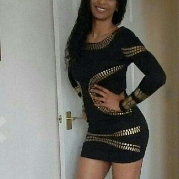 ?Long Sleeve Egypt Gold Foil Print Cocktail Dress