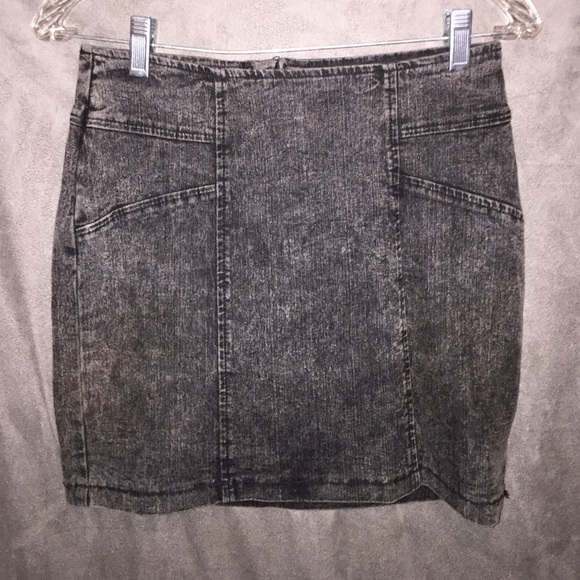 Dark distressed denim skirt