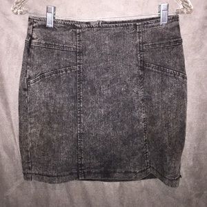 Dark distressed denim skirt