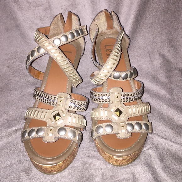 Grey, accented, wedge high heel