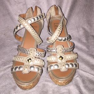 Grey, accented, wedge high heel