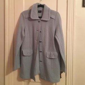 Sky blue long pea coat, size M