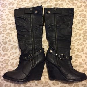 Bakers Black Leather Wedge Boots