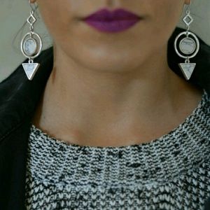 Howlite Stone Metal Hoop Earrings