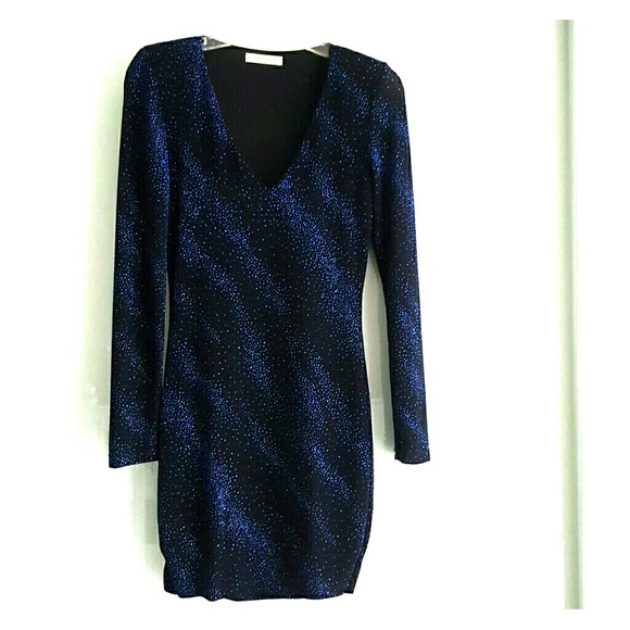 Long sleeve short black and blue sparkle dress