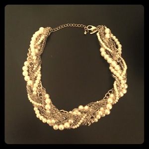 Faux pearl and silver necklace