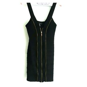 Aqua knit little black zipper dress