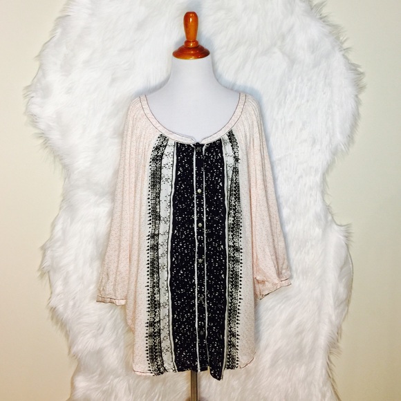 Free People Tops - Free People Boho Black/Pink/White Blouse