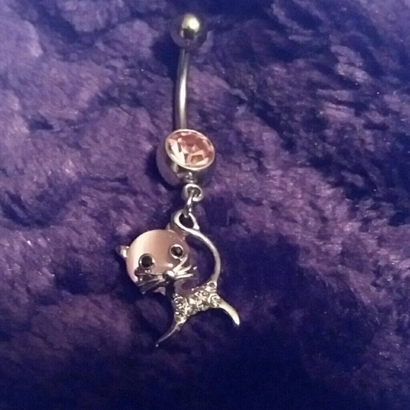 Cats eye kitty cat dangle belly ring