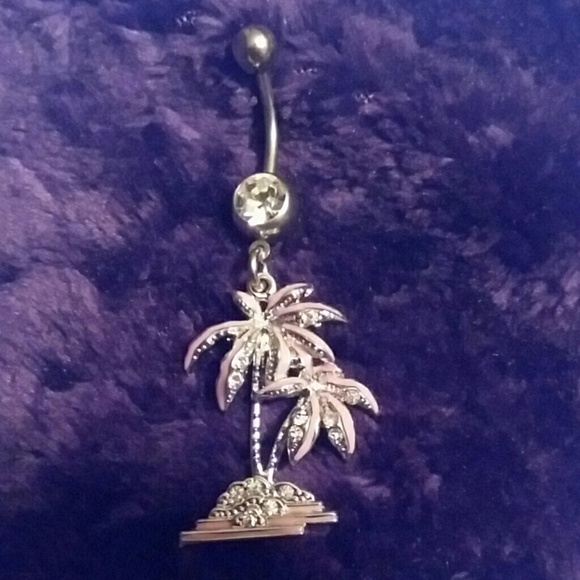 Coconut trees dangle belly ring