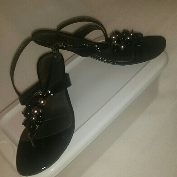 Unisa Silver/Black Beaded Patent Sandals - Picture 3 of 4