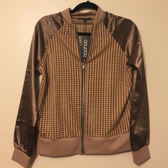 NWT Taupe/ Rose Gold Airtex Satin Sleeve Bomber