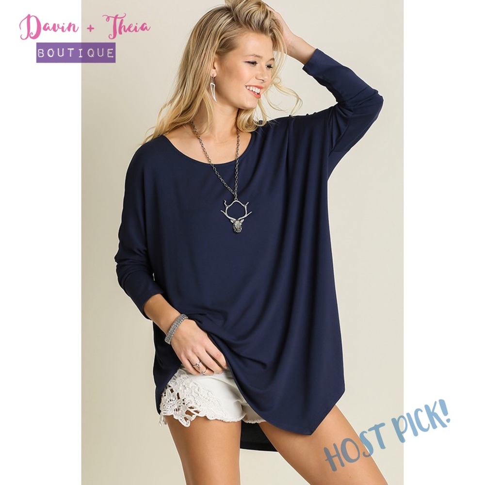 HP 2X 💖 Navy Asymmetrical Long Sleeve Top