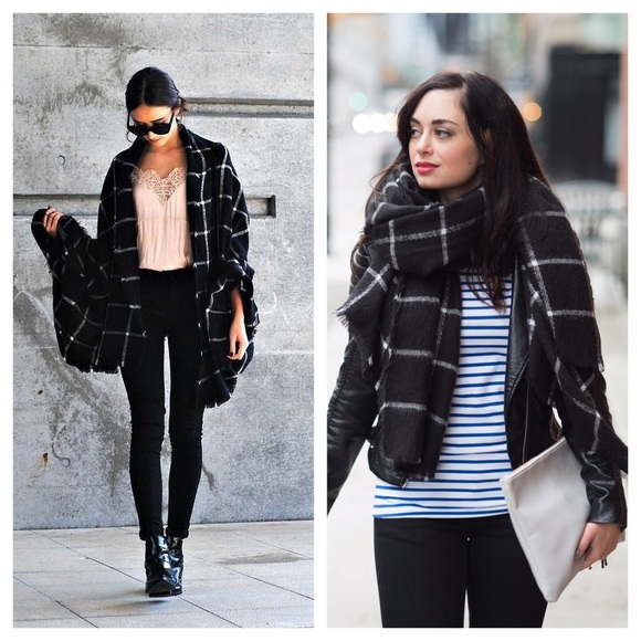 *LAST1* Black Plaid Blanket Scarf - Picture 2 of 4