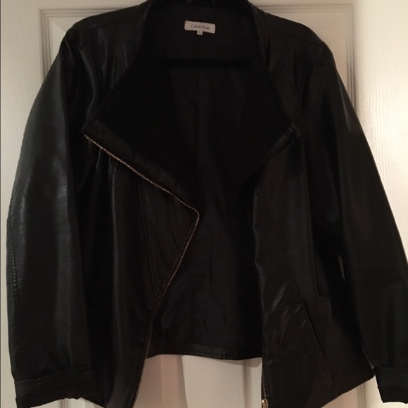 Calvin Klein black leather like Moto jacket