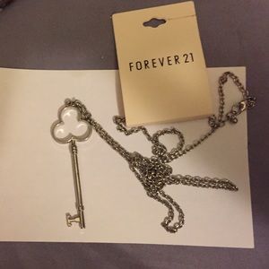 F21 New long silver key necklace
