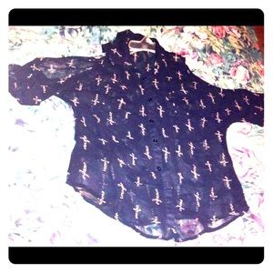 Rue 21 Cheetah Cross Sheer Black Buttoned Blouse