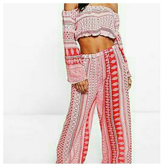 Boohoo Womens Annie Paisley Bardot Co-Ord Set
